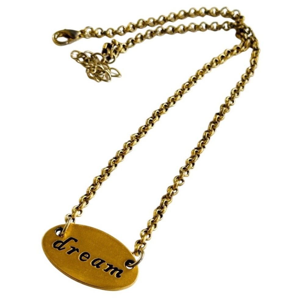 Cynthia Garrett Gold plated Dream‎ dog tag Necklace Collar Chain Rare 18"